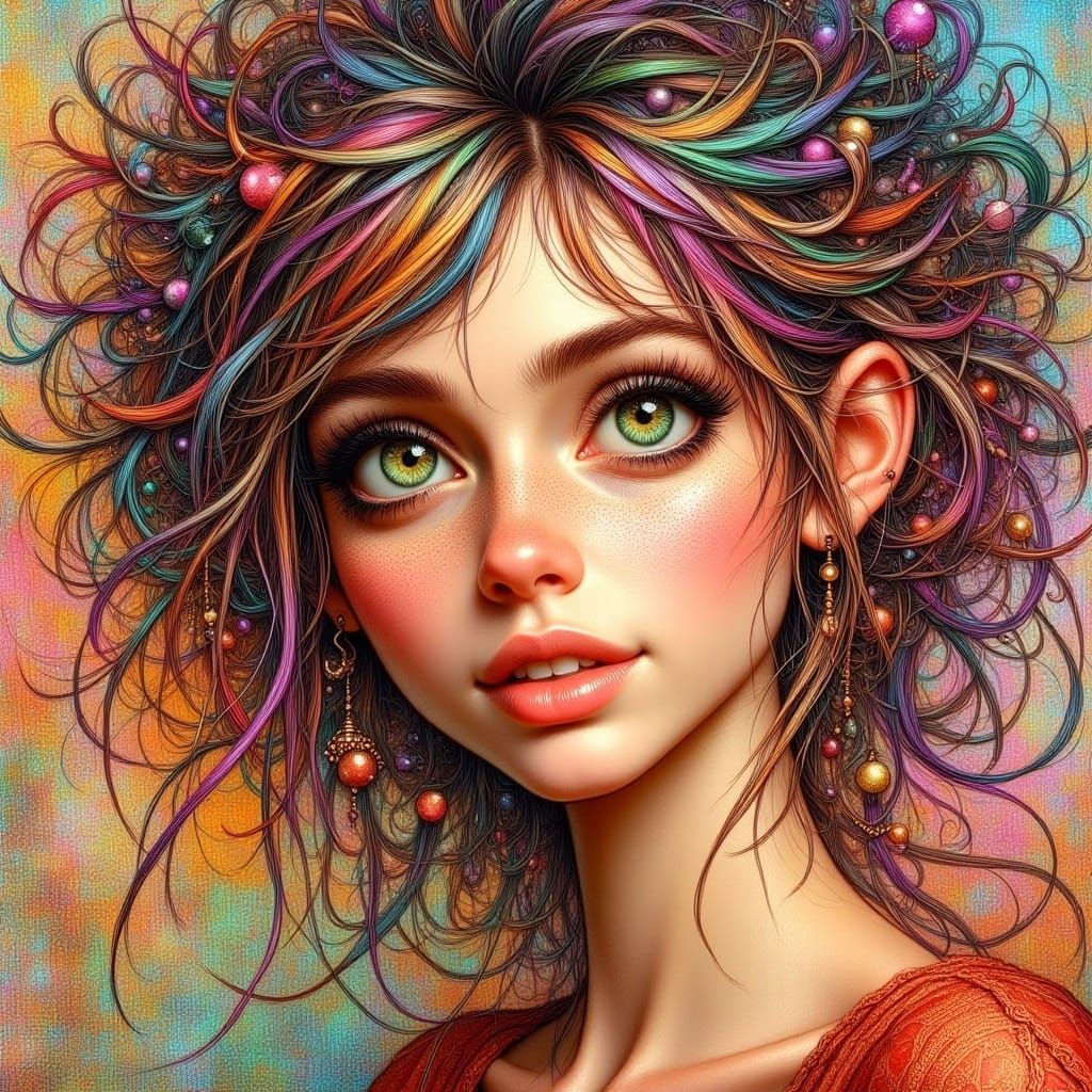 Expressive Woman with Emerald Eyes in Digital Art