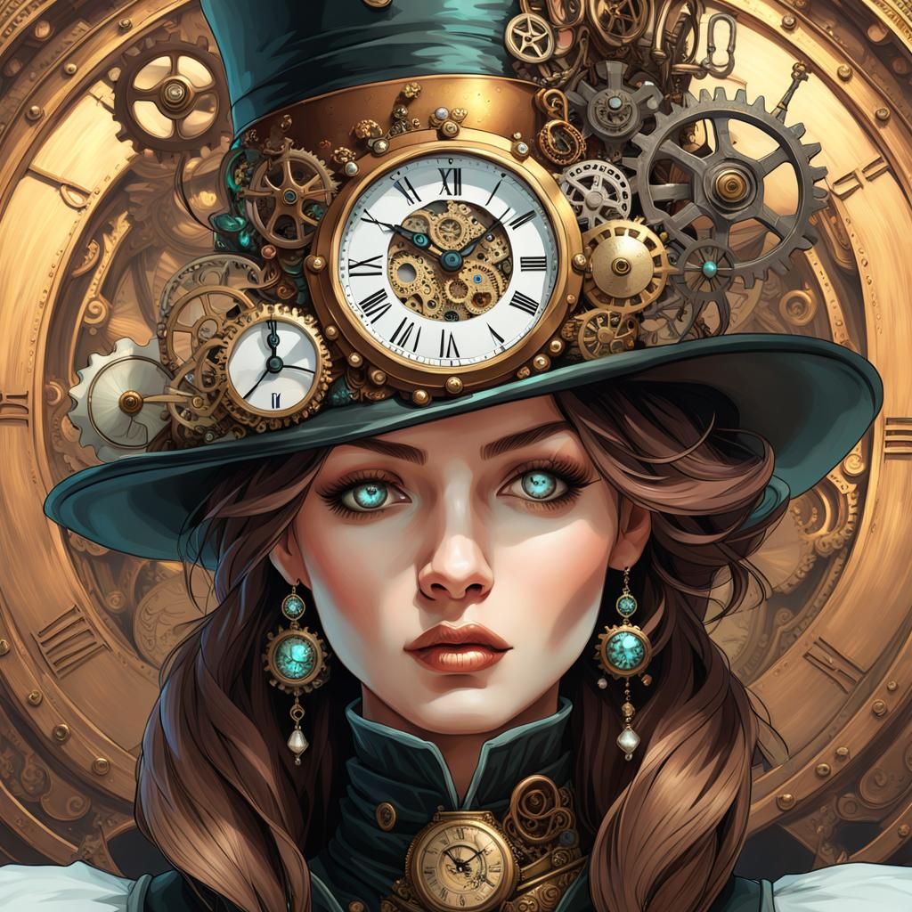 Steampunk Girl Portrait with Clockwork Jewelry