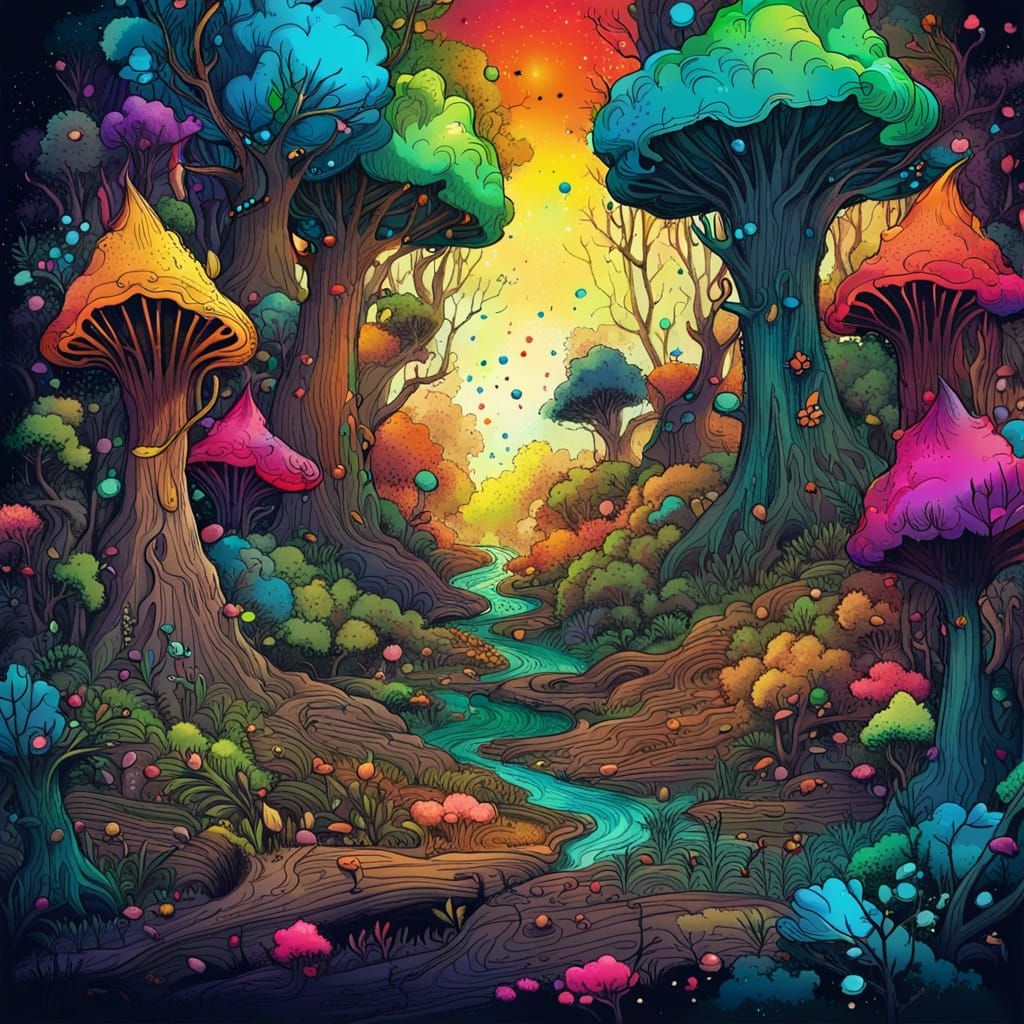 Colorful Ink Splatter Forest in Detailed Splatter Art