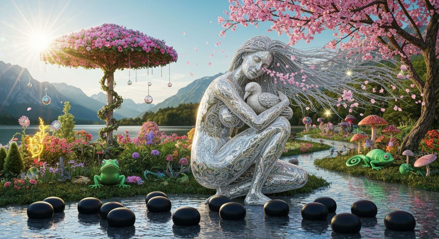 Surreal Fragmented Sculpture of Woman Entwined with Stars