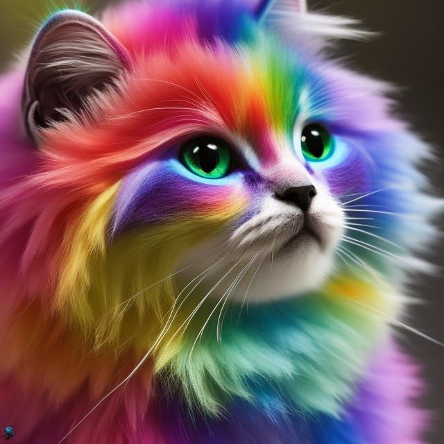 Rainbow Kitten Playing: Detailed Fantasy Concept Art