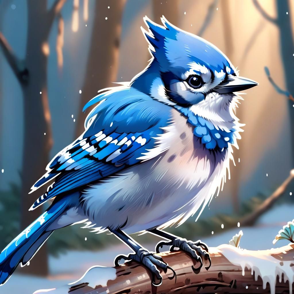Adorable Anime Bluejay with Dynamic Lighting