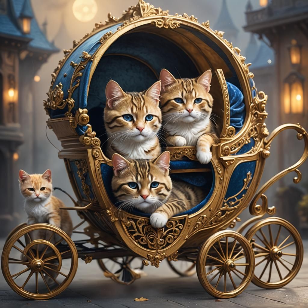 Furry Feline Royals in a Luxurious Carriage