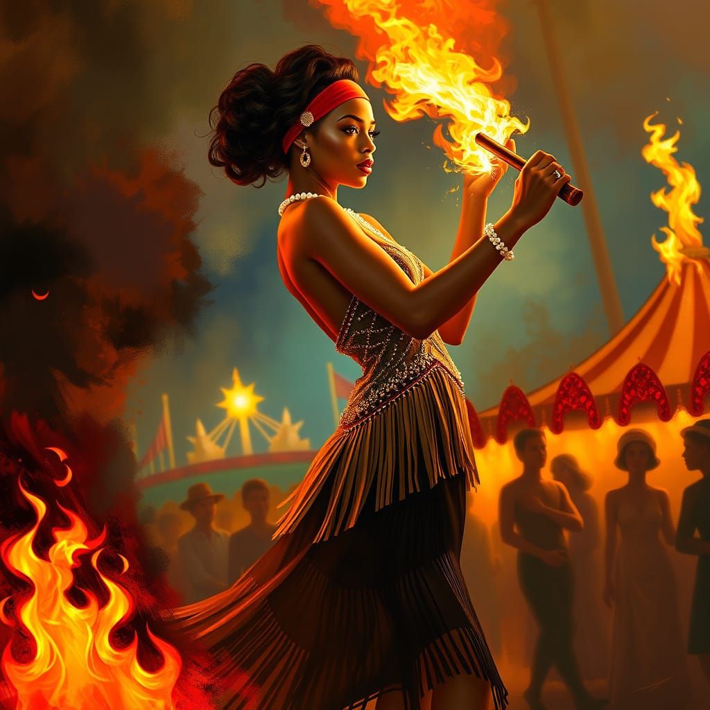 Roaring Twenties Dancer with Flaming Baton