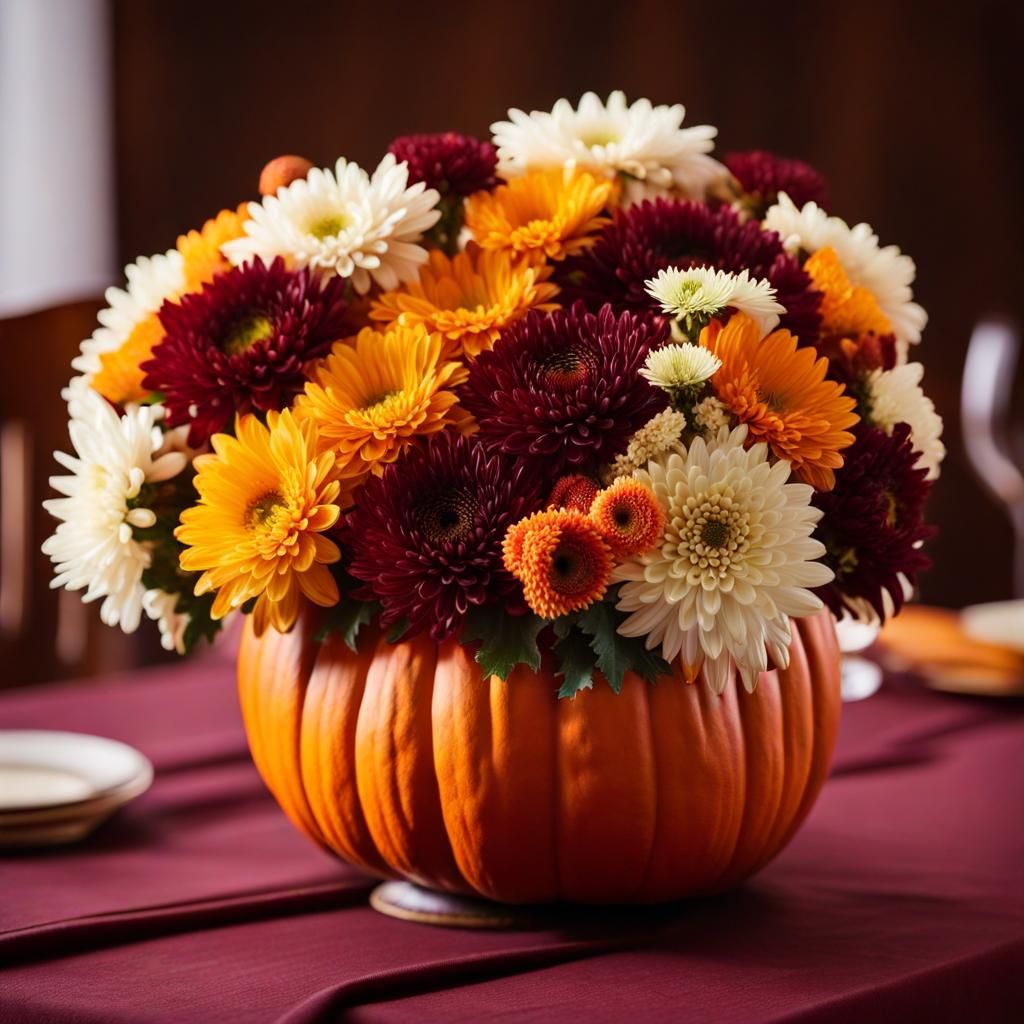 Fall Flowers in a Pumpkin Vase