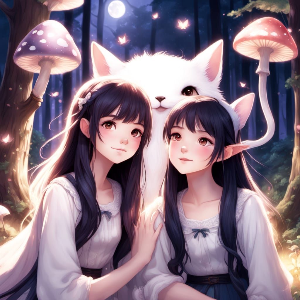 Girls' Magical Forest Sleepover in Whimsical Fantasy Art