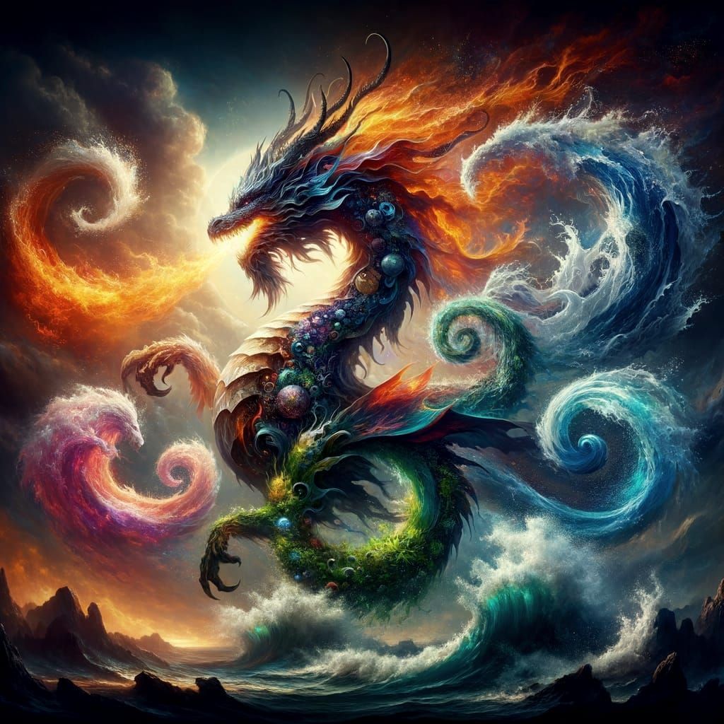 Elemental Dragon: Fire, Earth, Water, and Air