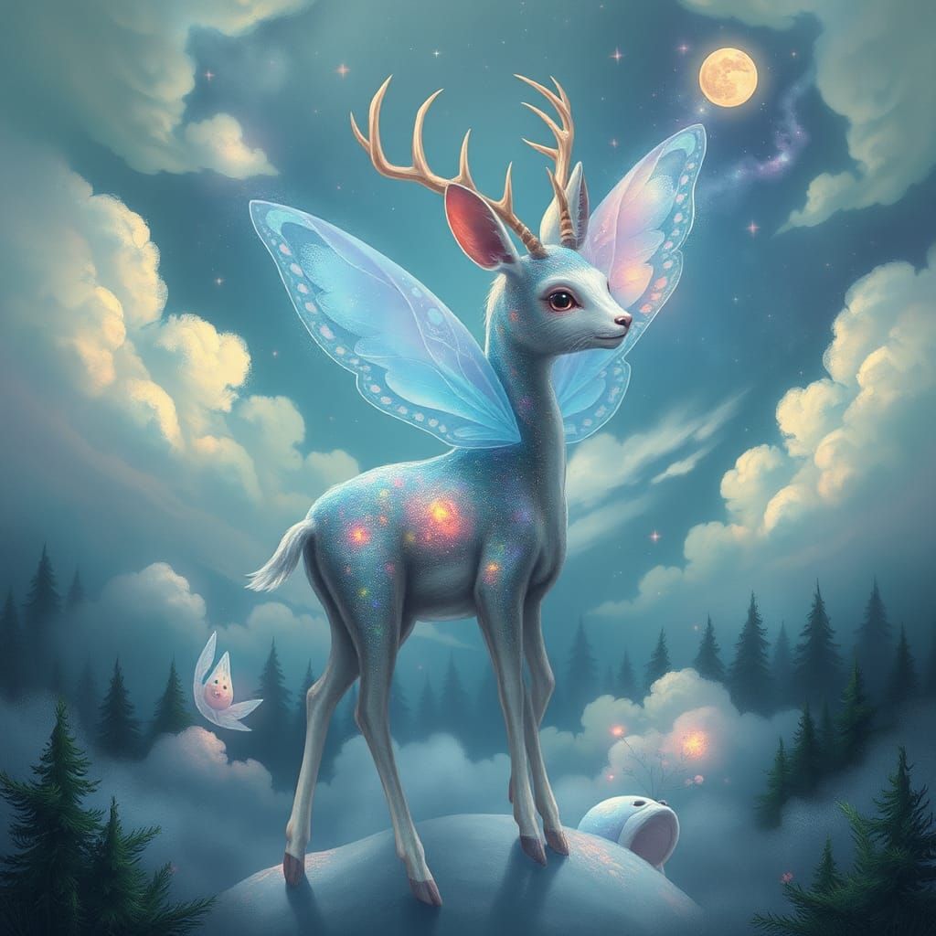 Dreamlike Deer-Butterfly-Seal Hybrid in Anime Style