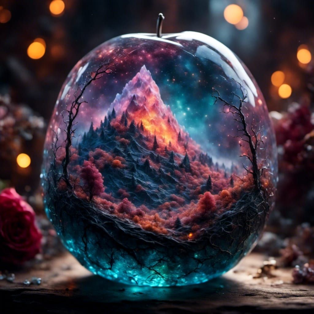 Glass Apple Lit by Candle, Ethereal Fantasy