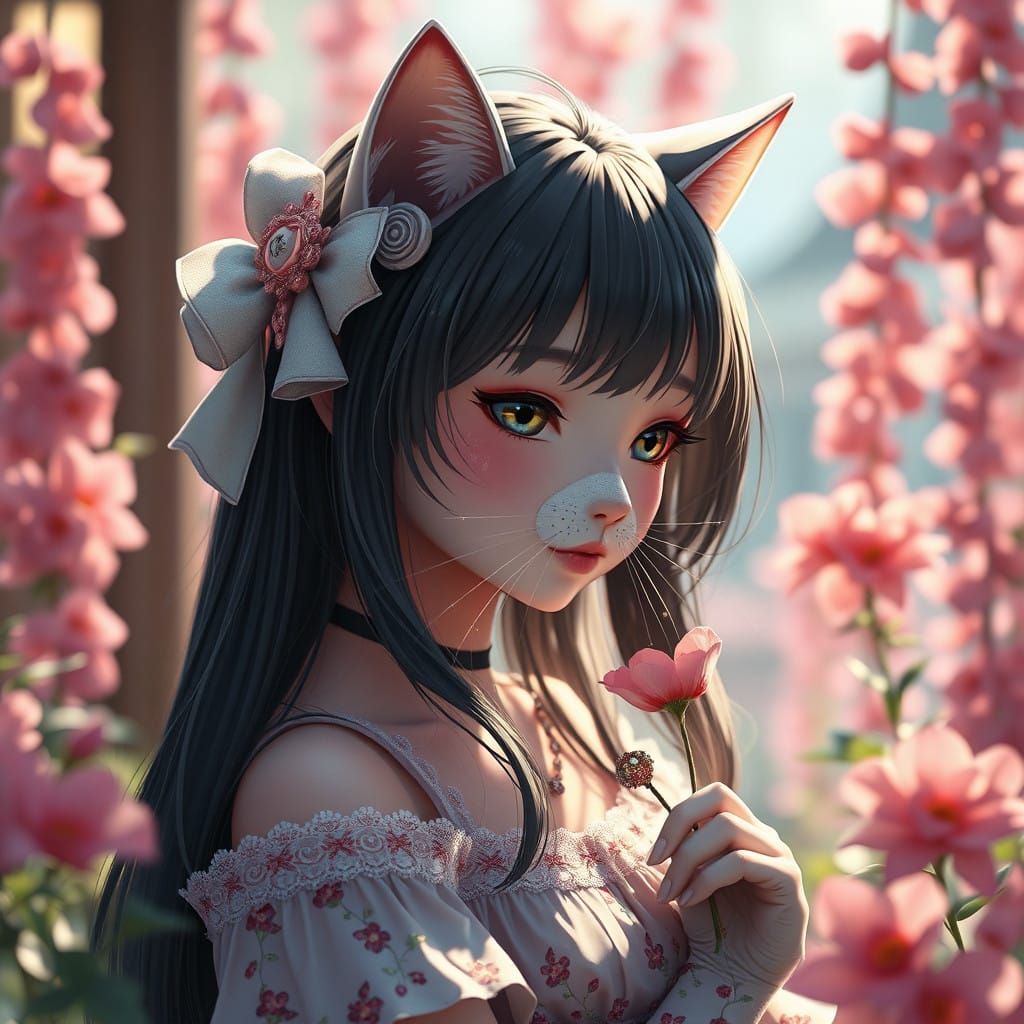 Anime-Inspired 3D Art of a Cat in a Dreamlike Wedding Scene