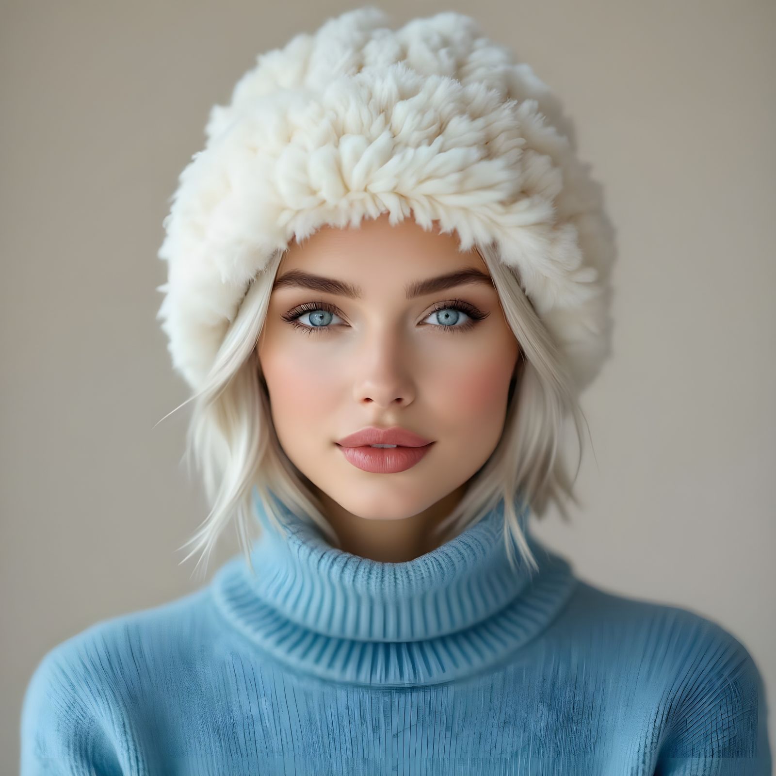 Young Woman with Silver Hair in Russian Hat
