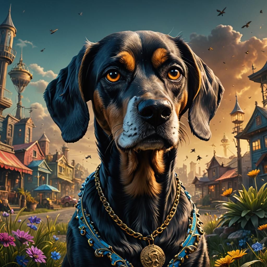 Dog with Snoop Dogg Face: Detailed Matte Painting