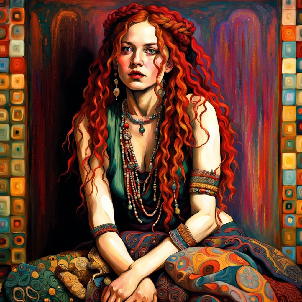 Intricate Bohemian Woman with Braids in Vivid Colors