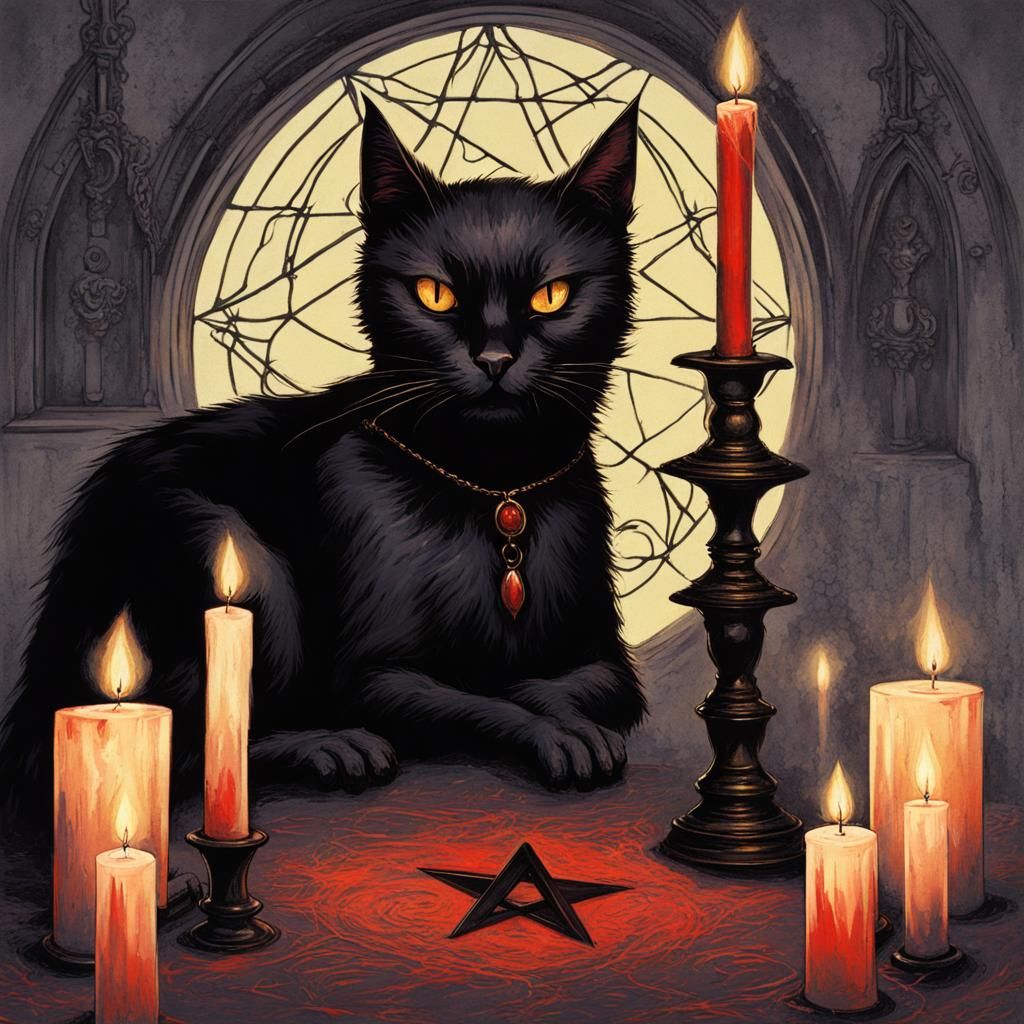 Sinister Black Cat in Gothic Horror Scene