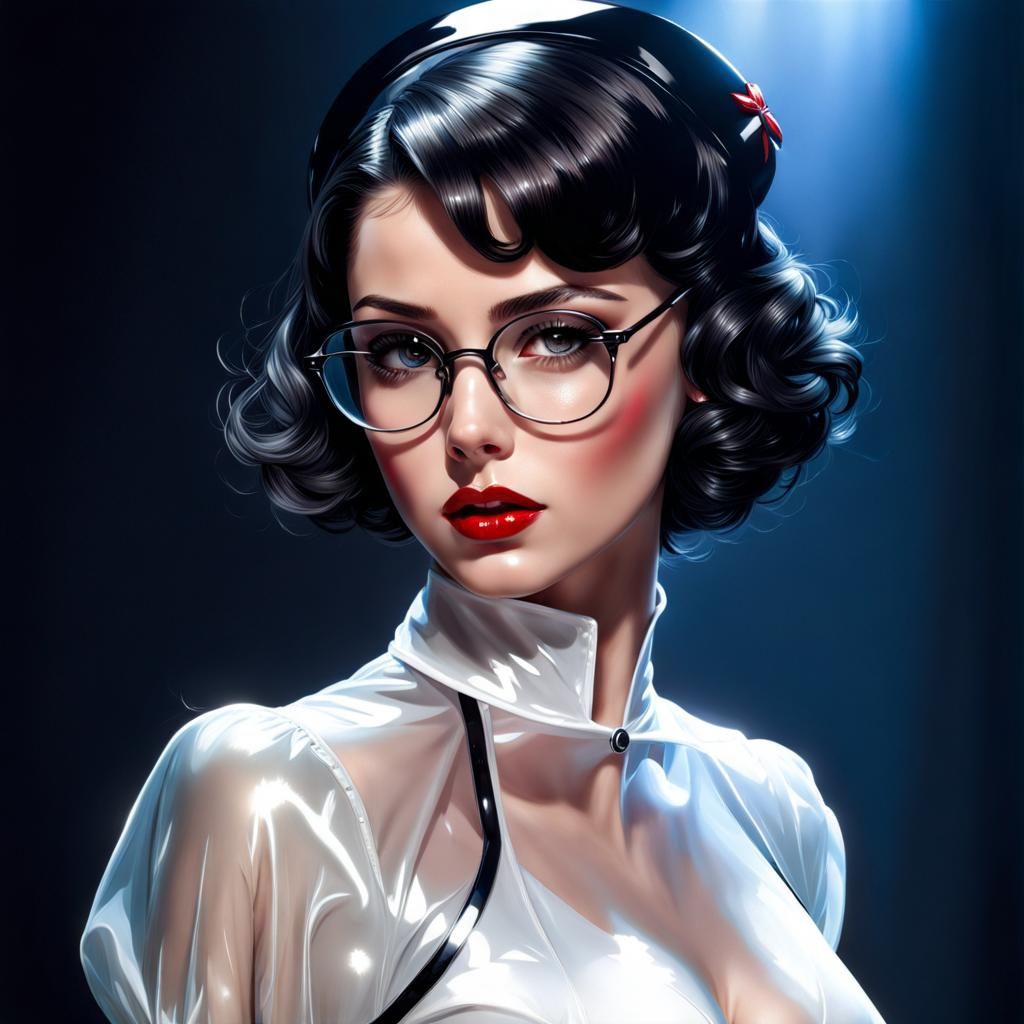 Beautiful British Nurse in Latex: Splash Art