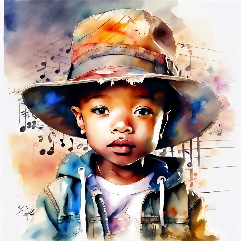 Happy Chibi Pharrell Williams Watercolor Art