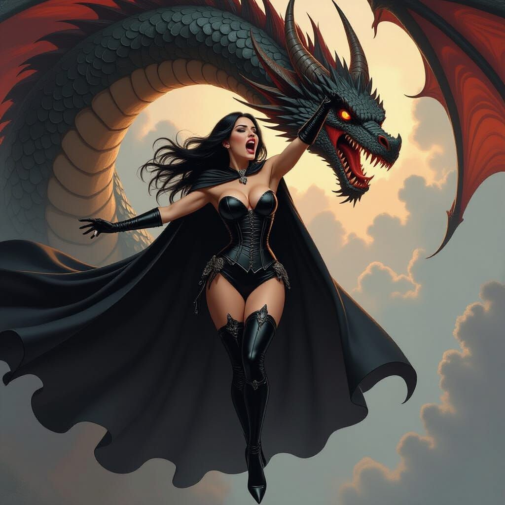 Dark Fantasy Woman Screams Held by Dragon Talon
