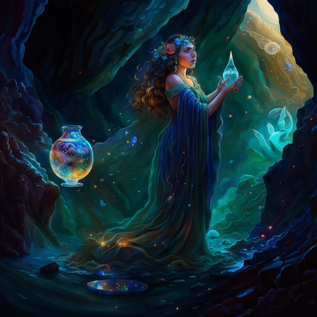 Circe Pouring Water in Cave, by Pablo Amaringo