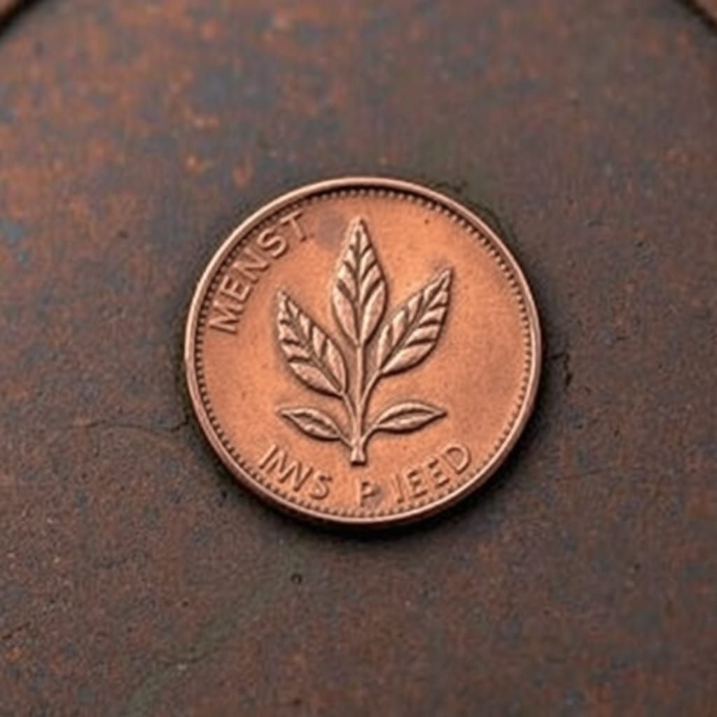 Penny with Mustard Seed Emblem in Etching Style
