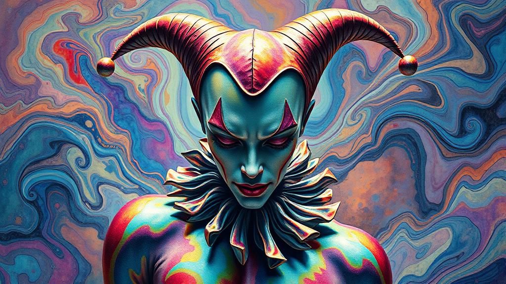 Fractal Harlequin in Surrealist Dreamscape