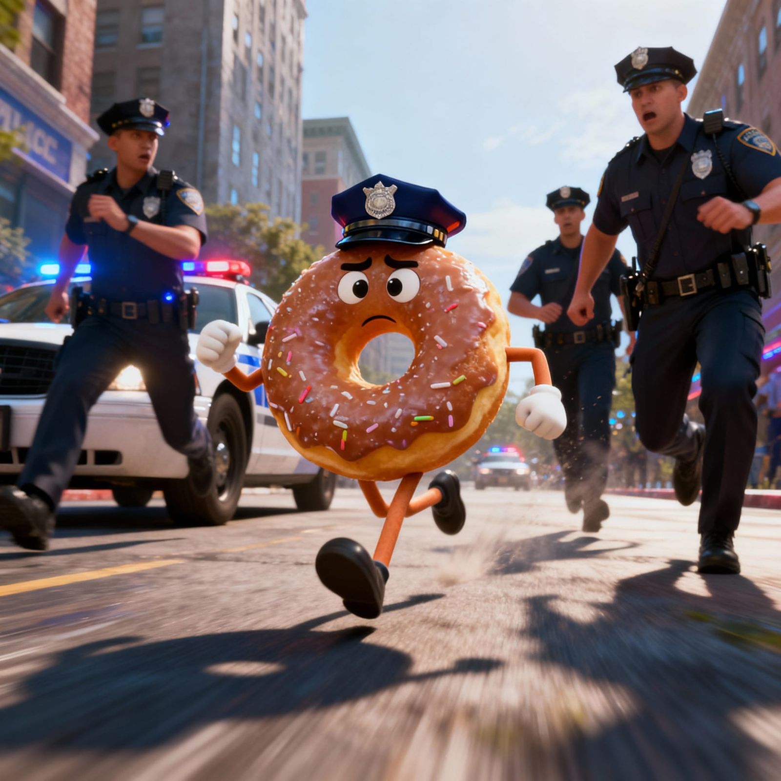 Cartoon Donut Flees Police in Dramatic Unreal Engine Scene