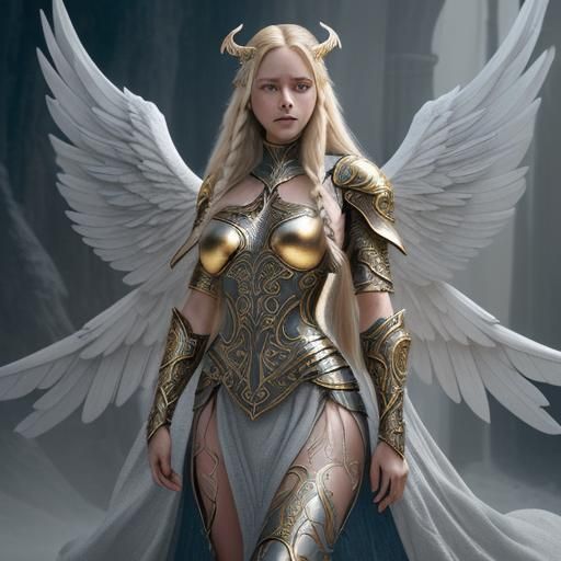 Female Angel Paladin in Silver and Blue Armor