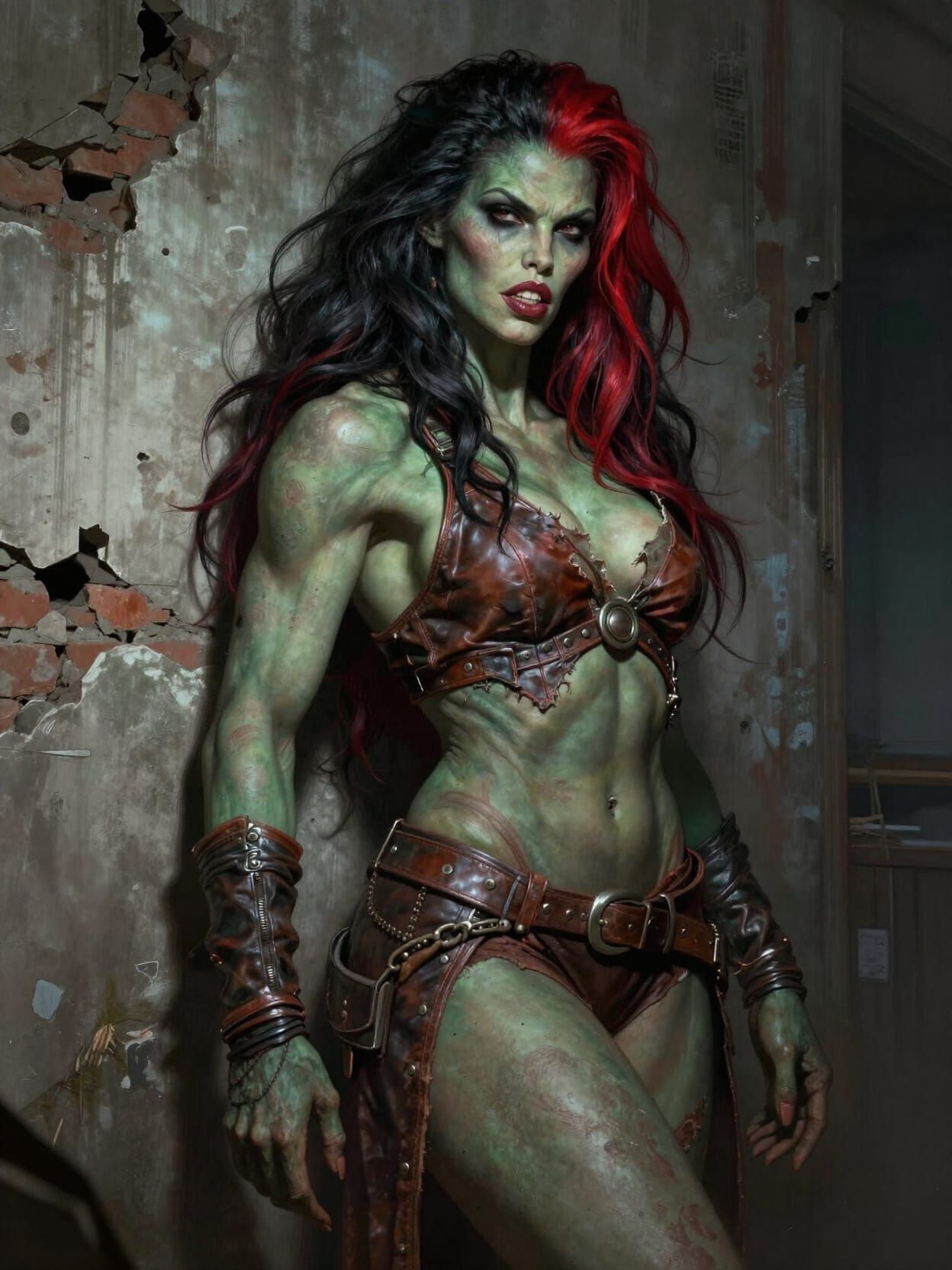 Post-Apocalyptic Mutant Woman in Ruined City