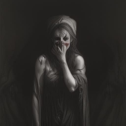 Sinister Dark Witch Portrait in Charcoal Style