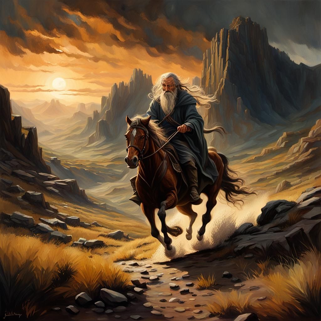 Gandalf Rides: Ominous Landscape in Oil Painting