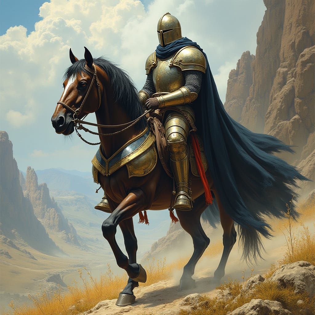 Armored Knight on Horse in Fantasy Art Style