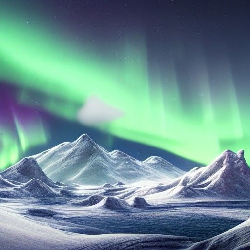 Northern Lights Over Snowy Hills, Detailed Matte Painting