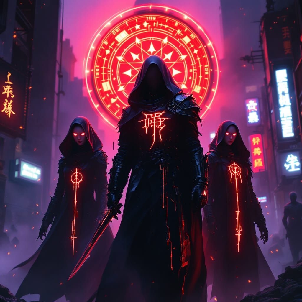 Cyberpunk Cell in Ruined Cityscape