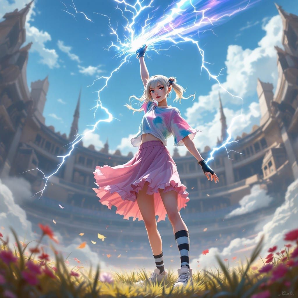 Rebellious Asian Elf Warrior Unleashes Lightning Fury