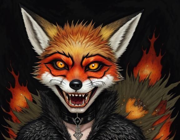 Damaged Jackal-Fox-Wolf Mask in Punk-Goth Style