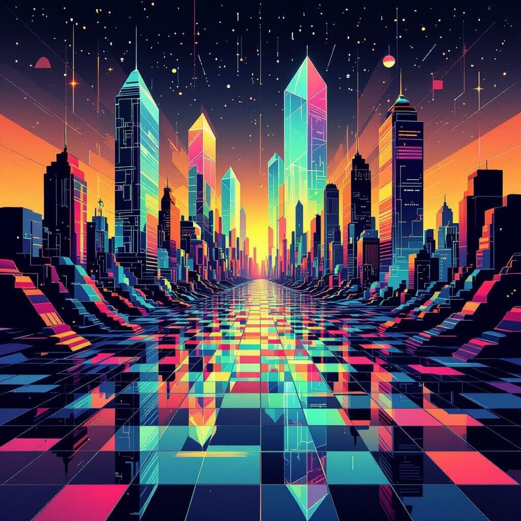Neon Cityscape in Vector Art Style