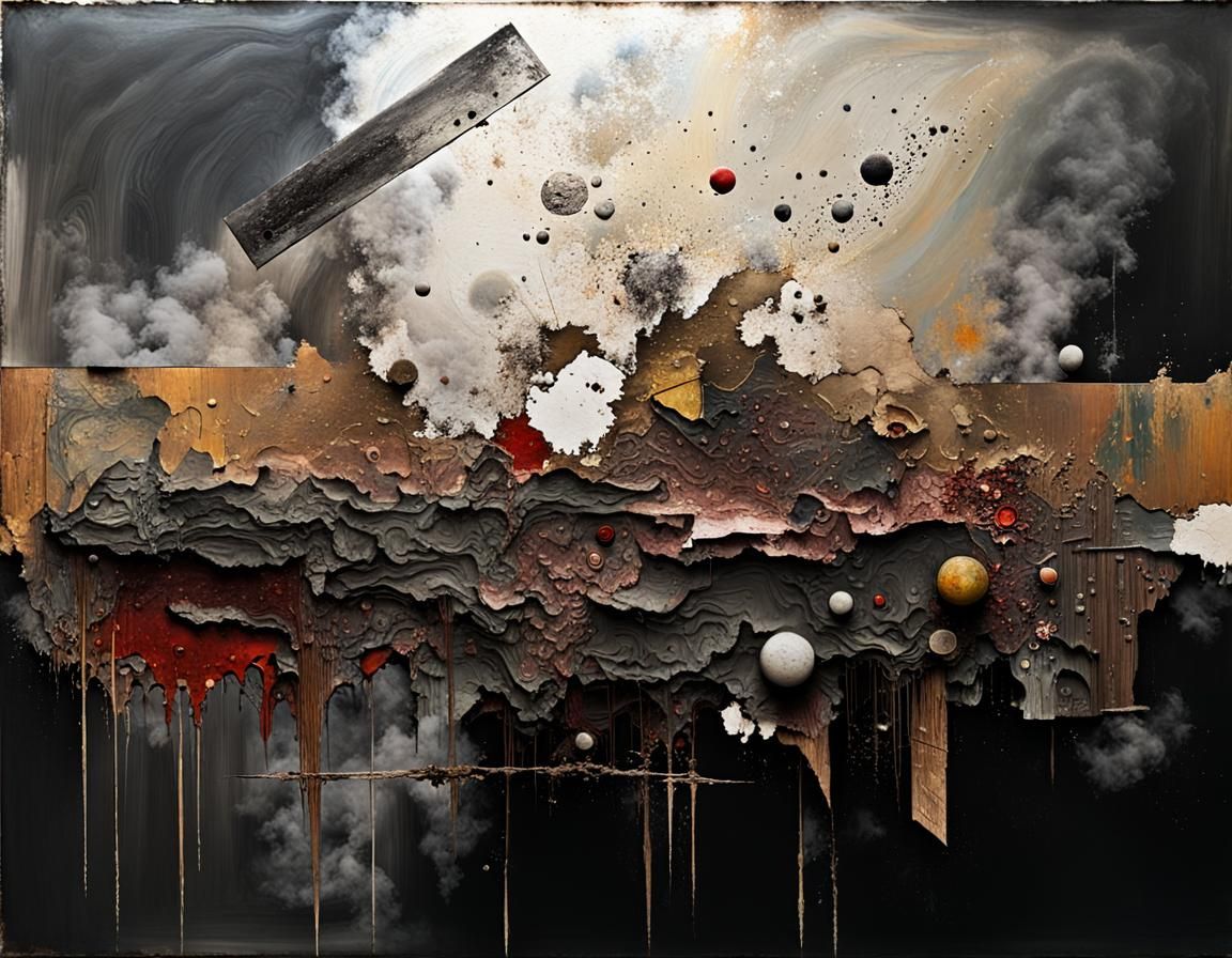 Mercury Battlefield: Abstract Painting in Damaged Surreal St...