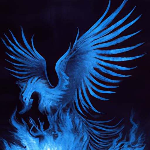 Blue Phoenix in Gothic Horror Style