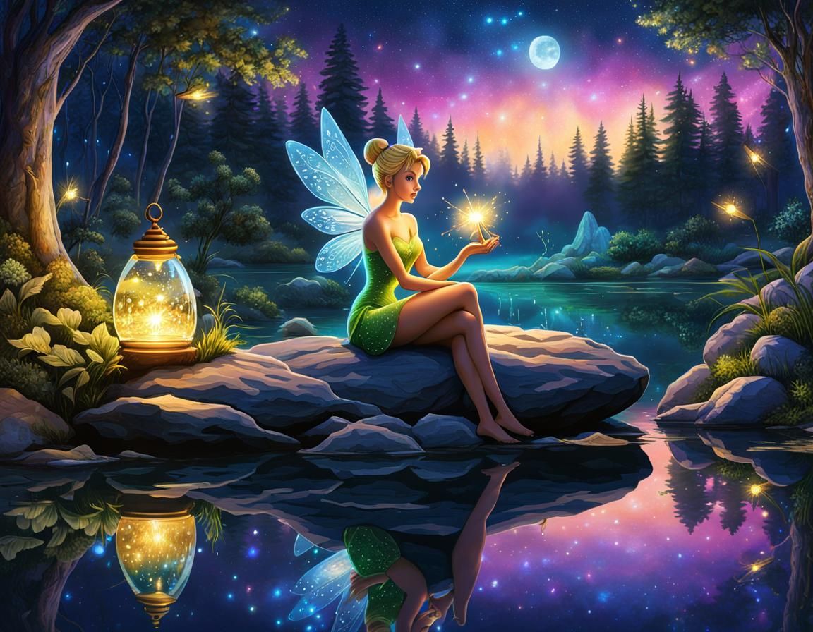 Tinkerbell in Enchanted Forest by Pond