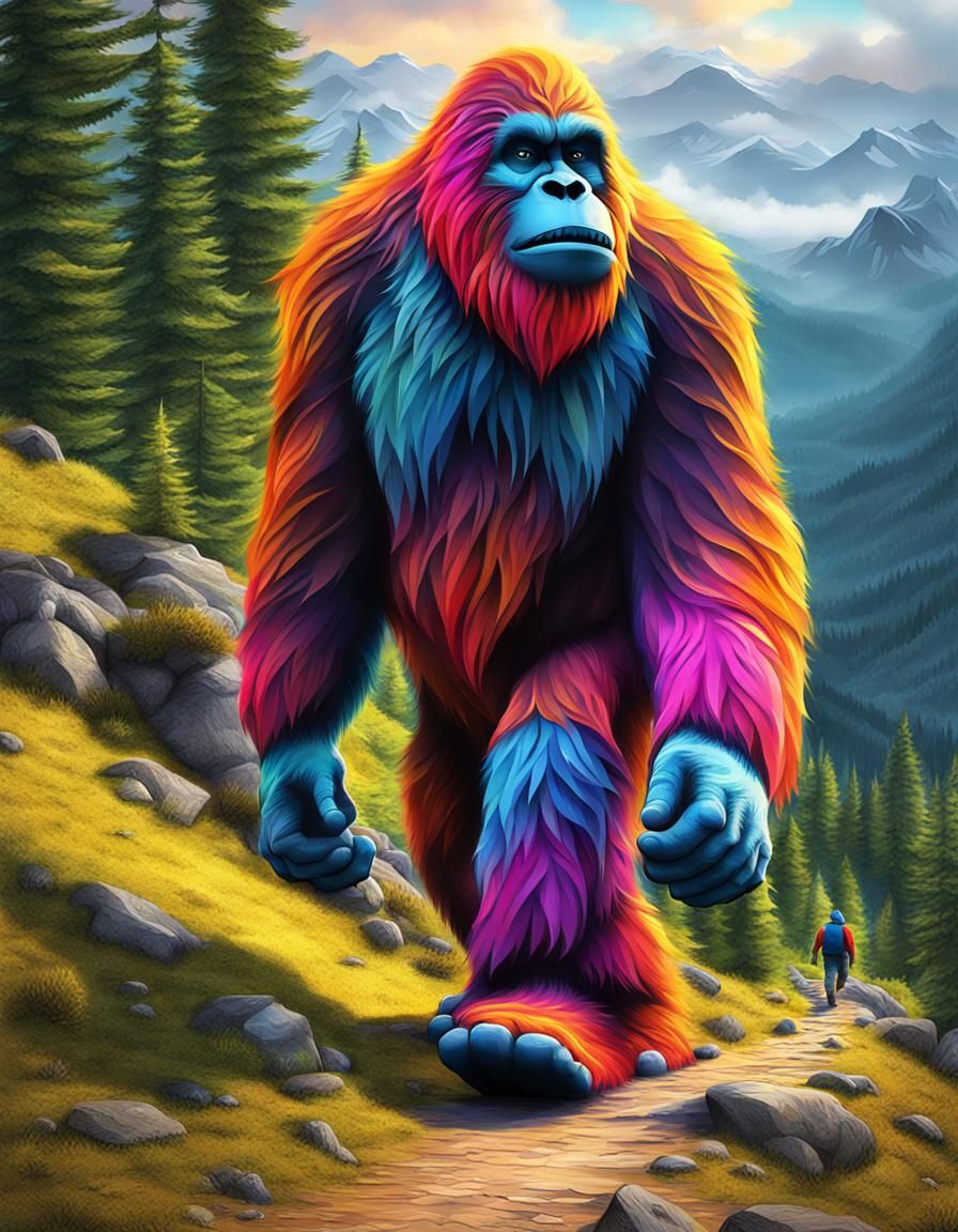 Big Foot Walking in the Mountains: 3D Render