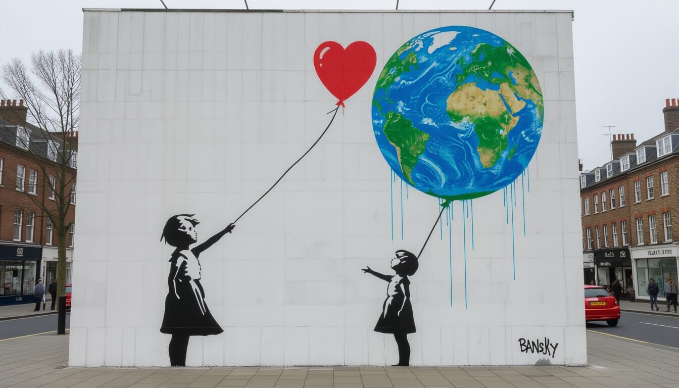 Banksy Style Girl with Earth Balloon