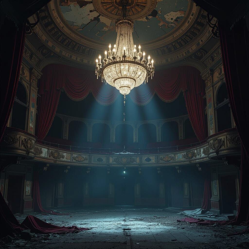 Eerie Derelict Opera House in Futuristic Decay Style