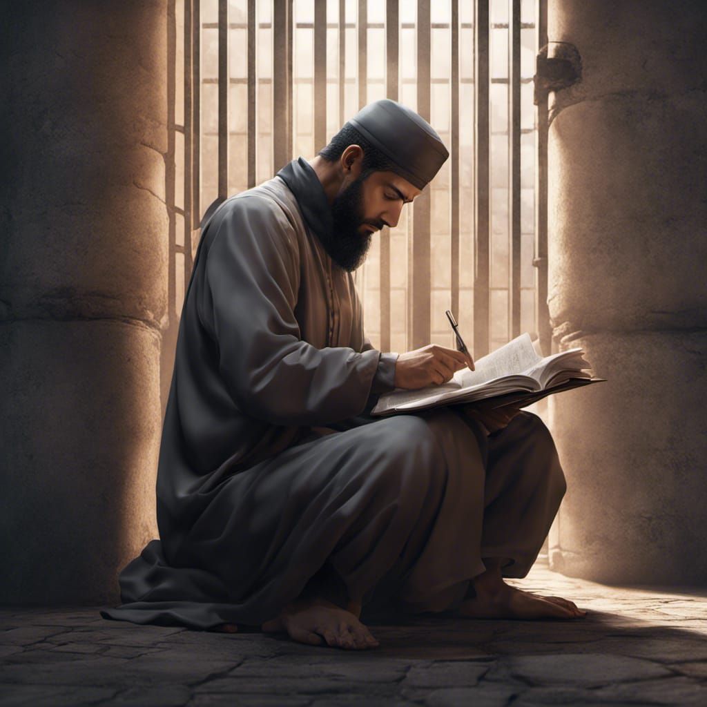 Muslim Man Reading Document: Detailed Matte Painting