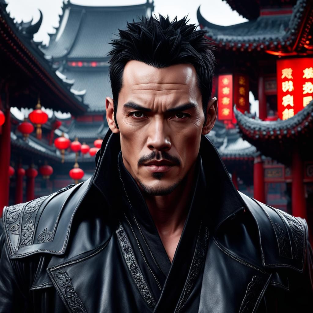 Hyperrealistic Portrait of Vampire in Dark Chinatown