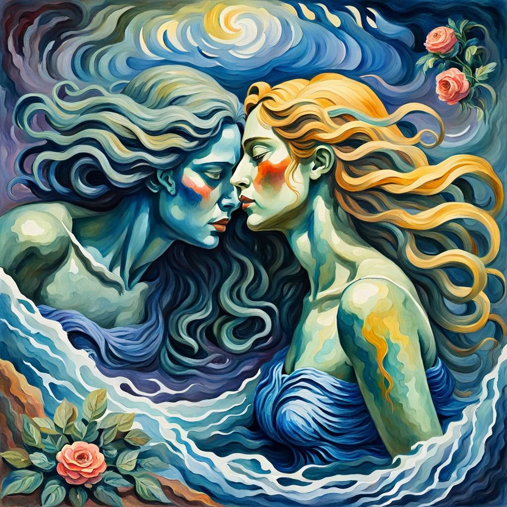 Medusa Mourns Lover: Gouache and Watercolor Impressionist Pa...