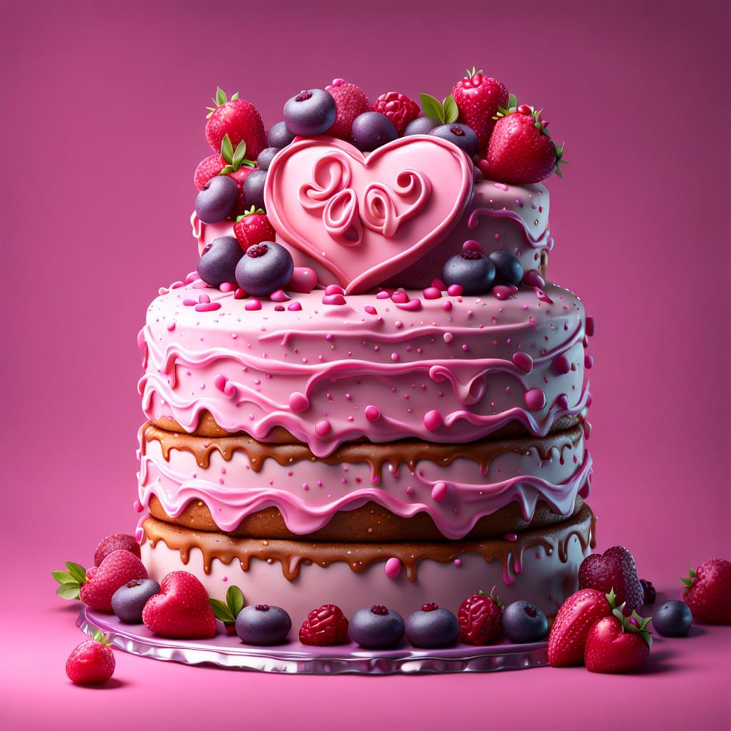 Surreal Pink Cake in Whimsical Fantasy Art Style