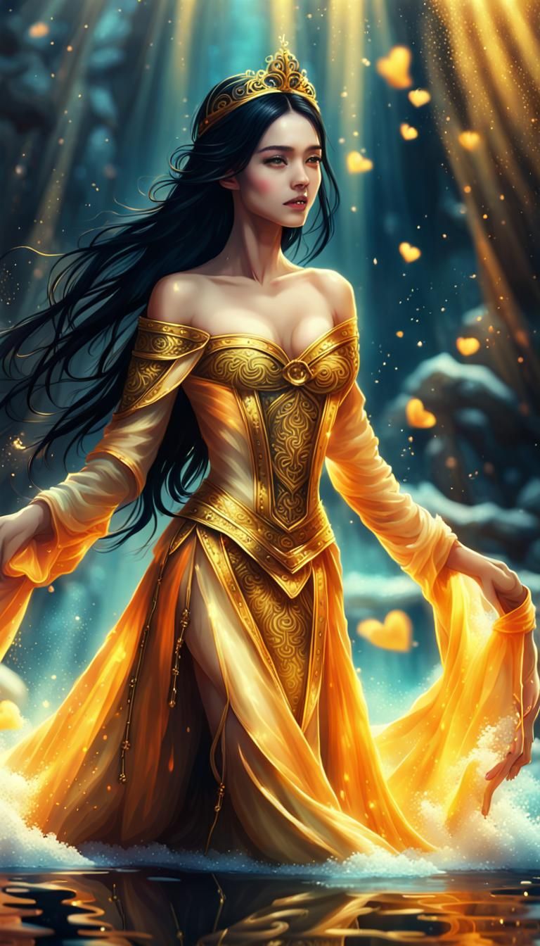 Fantasy Princess with Golden Hair and Water Dress