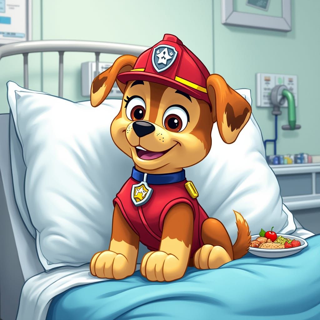 Paw Patrol's Lovable Rubble Enjoying Hospital Meal in Cartoo...