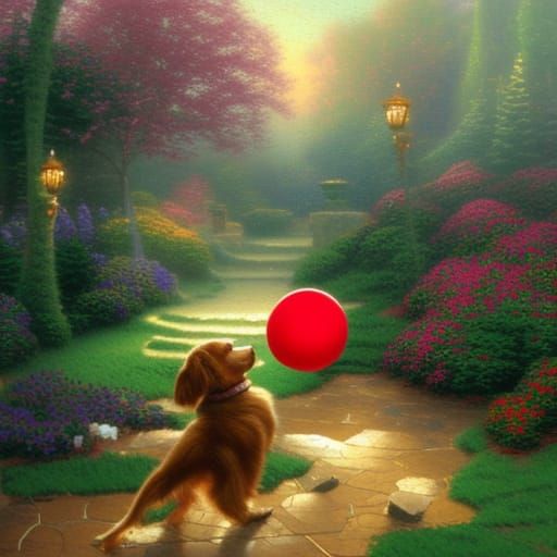 Dog's Joyful Play in Ethereal Fantasy Style