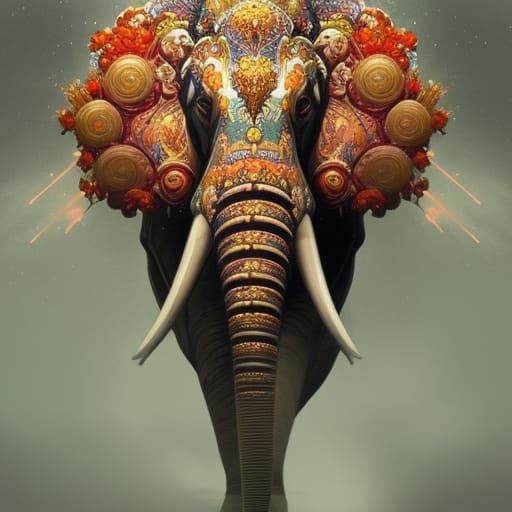 Celestial Floral Elephant Digital Art