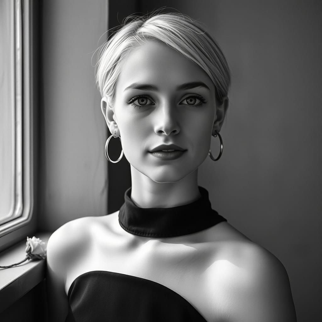 Noir Portrait of Woman with Almond Eyes